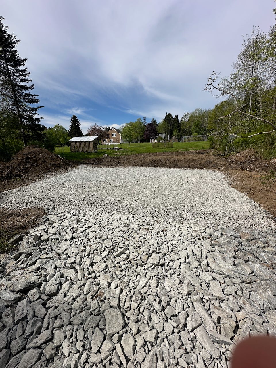 The larger pad, for the 14’x18’ “office shed.” This pad needed to be ~24’x28’ to accommodate the FastSlab perimeter.