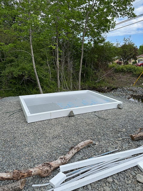 A simpler insulated form for the concrete slab of the smaller shed.