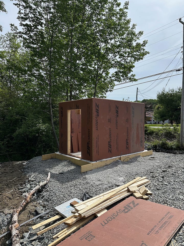 Zip sheathing added to the framed walls (no tape yet)