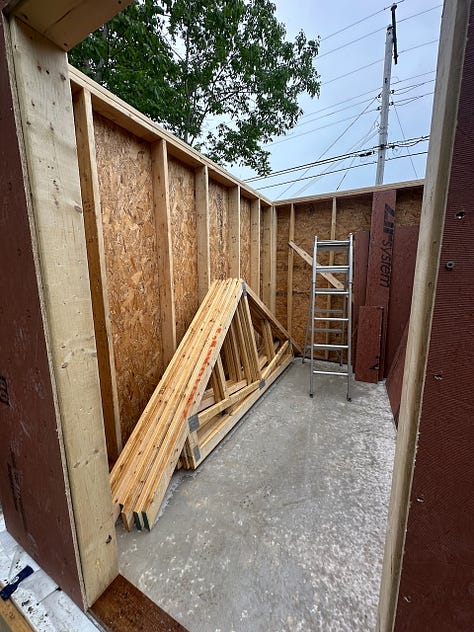 Interior view of shed showing framing and Zip sheathing from inside